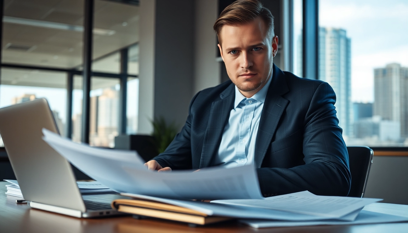 clearwater truck accident attorney reviewing documents in a professional office setting.