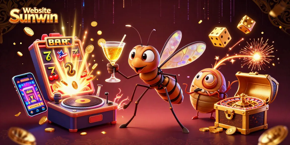Engage with the exhilarating experience of Website Sunwin, showcasing vibrant casino elements and characters.