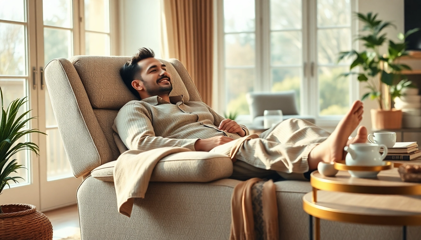 A person enjoying a peaceful moment in a sleeping recliner chair amidst a cozy home environment.
