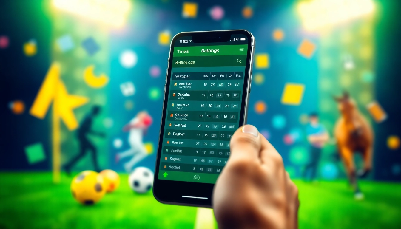 Engaging visual of best sports betting apps India interface on a smartphone amidst sports icons.