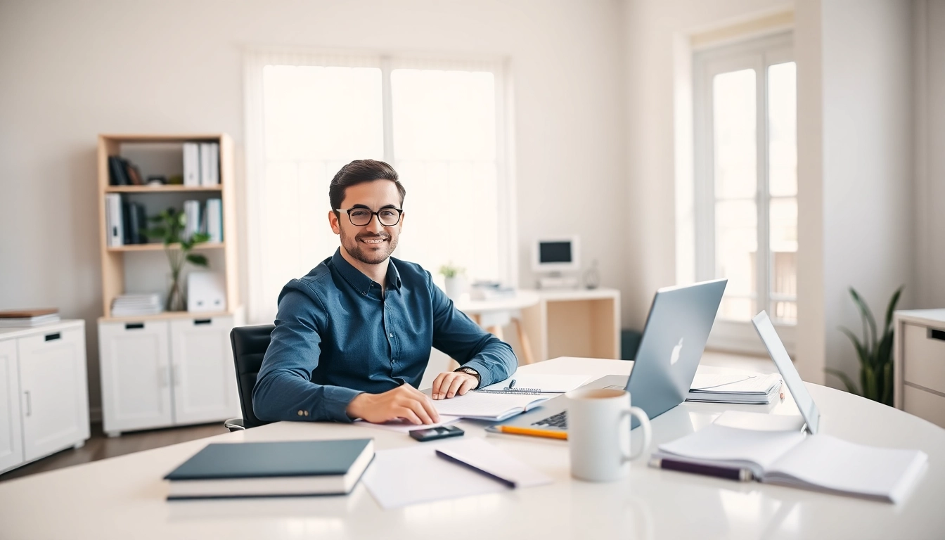 Professional preparing to pay someone to take my Microsoft exam in a bright home office.