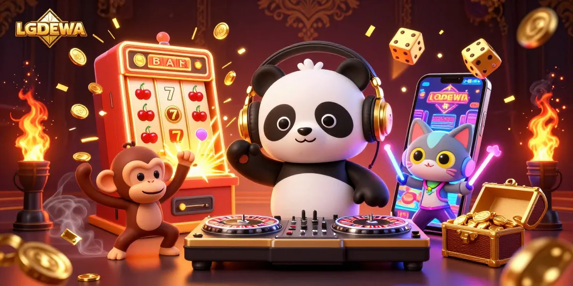 Engage with the thrilling world of LGODEWA as 3D characters celebrate casino jackpots in a vibrant scene.