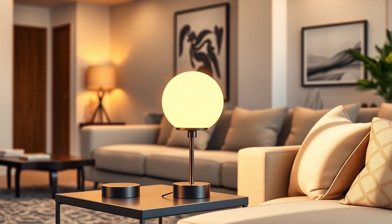 LED lamp in een moderne woonkamer met warm licht en stijlvol design.