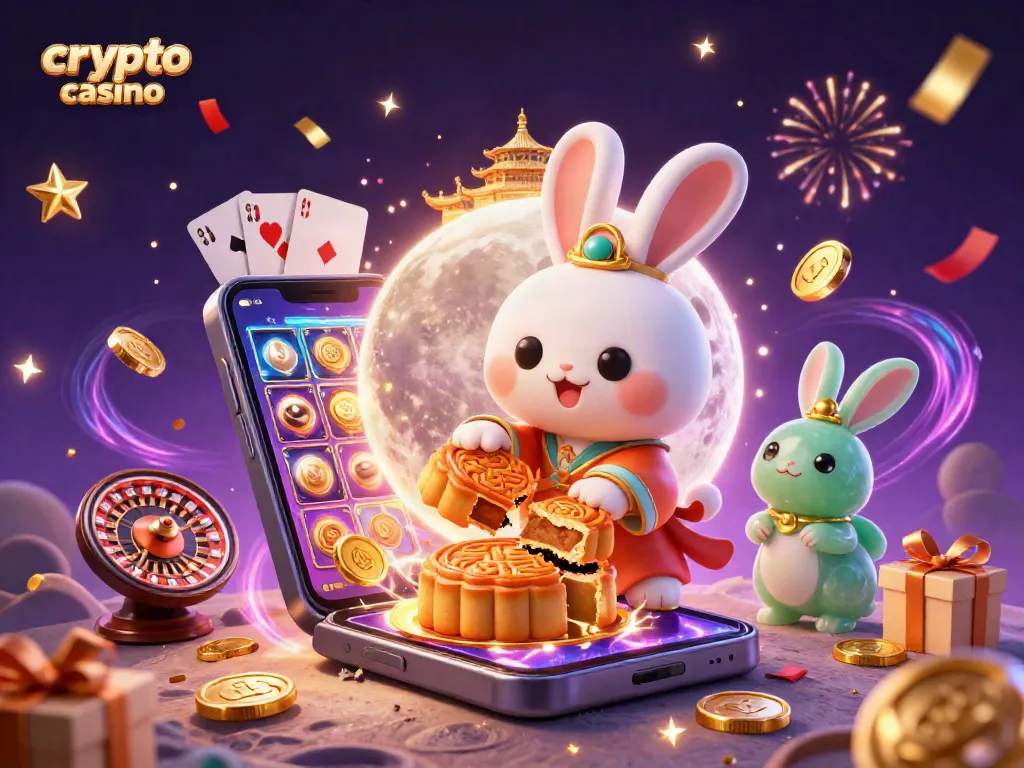 Gioca nel crypto casino con il coniglio della luna e festeggia con monete e giochi da tavolo.
