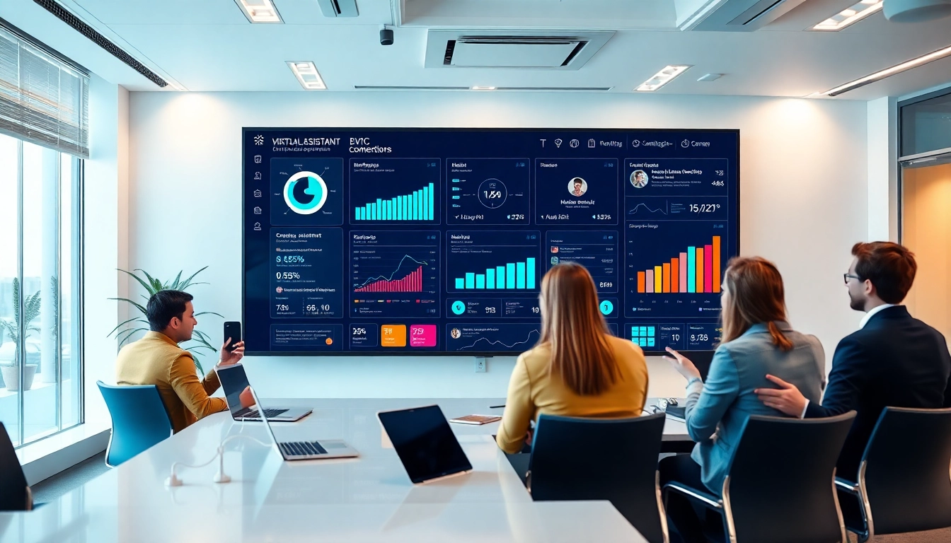 Showcase of enterprise assistant software in a professional setting, highlighting productivity tools.
