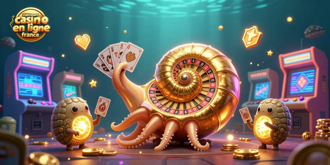 Visuel captivant illustrant le meilleur casino en ligne France, avec des éléments de jeu et un nautilus en 3D.