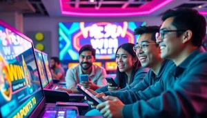 Tashan login process illustrated with vibrant gamers celebrating victories.