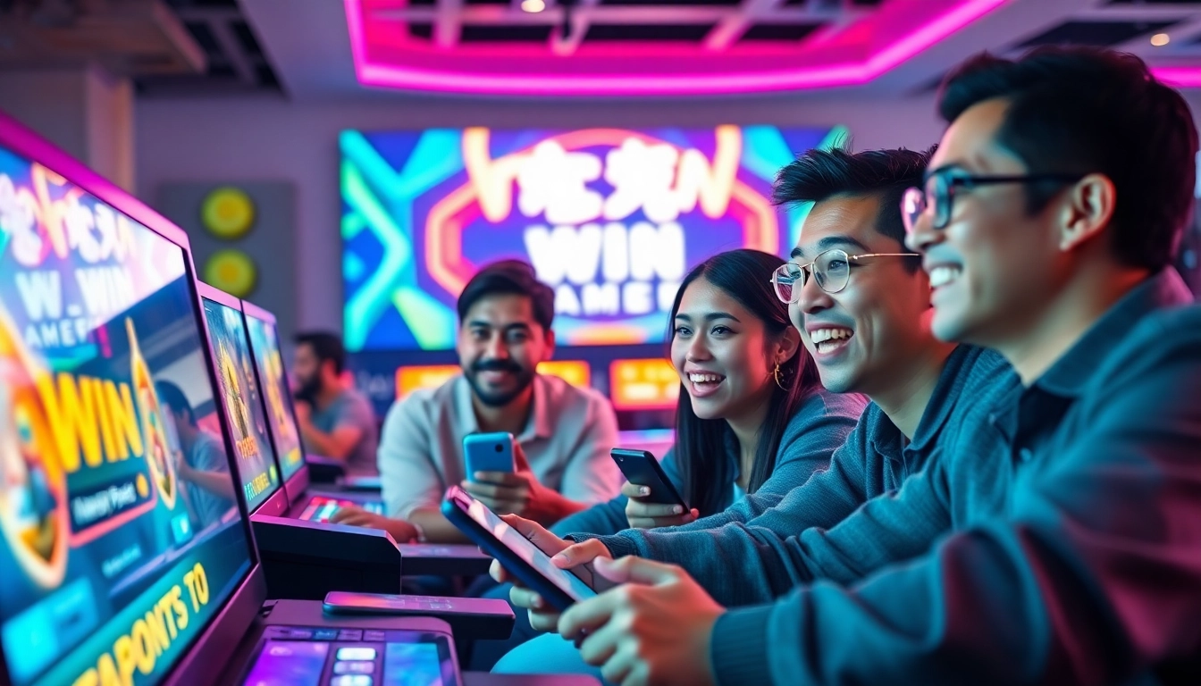 Tashan login process illustrated with vibrant gamers celebrating victories.