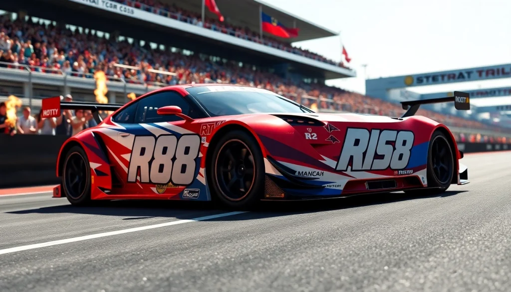 Race-ready RR88 car speeding on a track, thrilling fans with its dynamic presence.