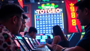 Gambaran interaksi pemain bandar togel di terminal digital yang cerah dan energik.