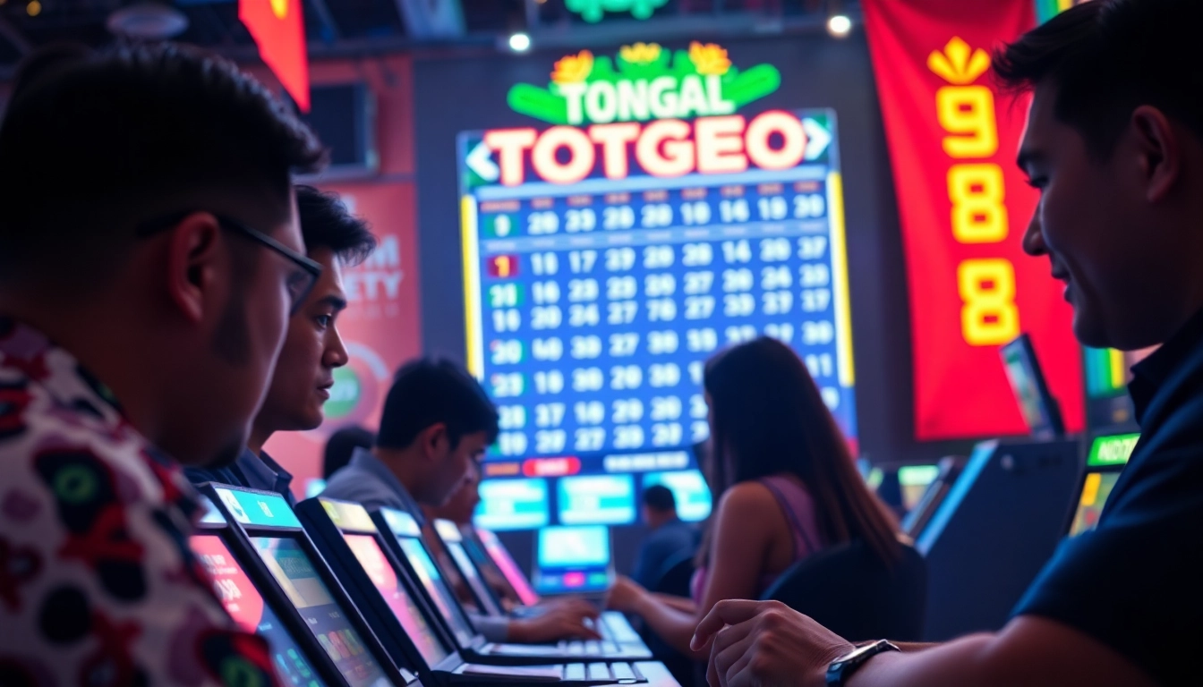 Gambaran interaksi pemain bandar togel di terminal digital yang cerah dan energik.