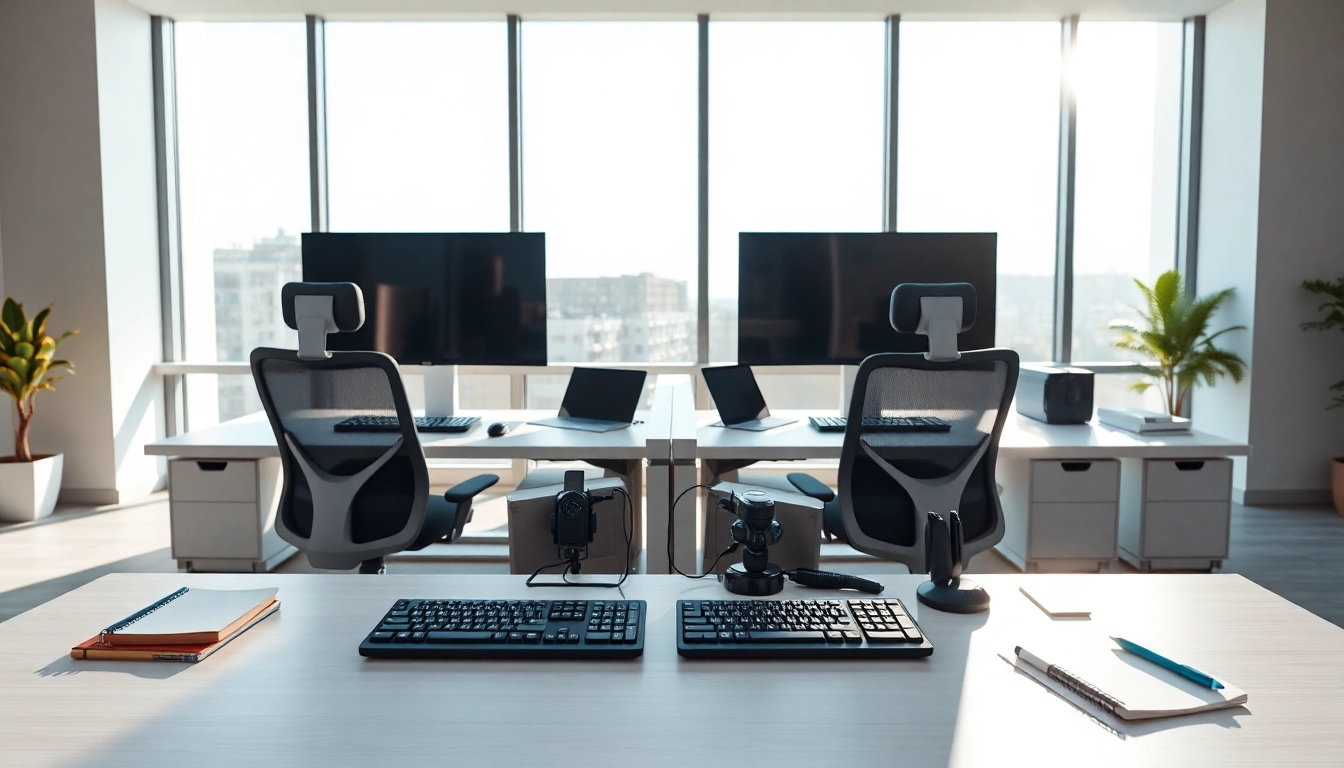 Enhance productivity at a typing center with organized workstations and modern technology.