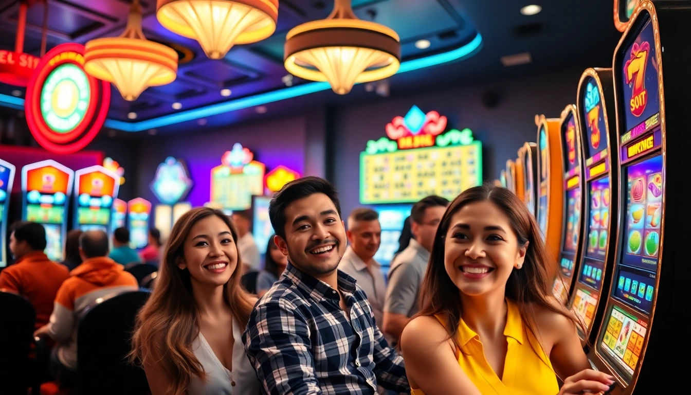 Menampilkan bandar togel resmi slot dalam suasana kasino yang ceria dan hidup.