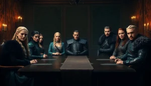 Dynamic representation of the Game of Thrones cast in a medieval castle setting.