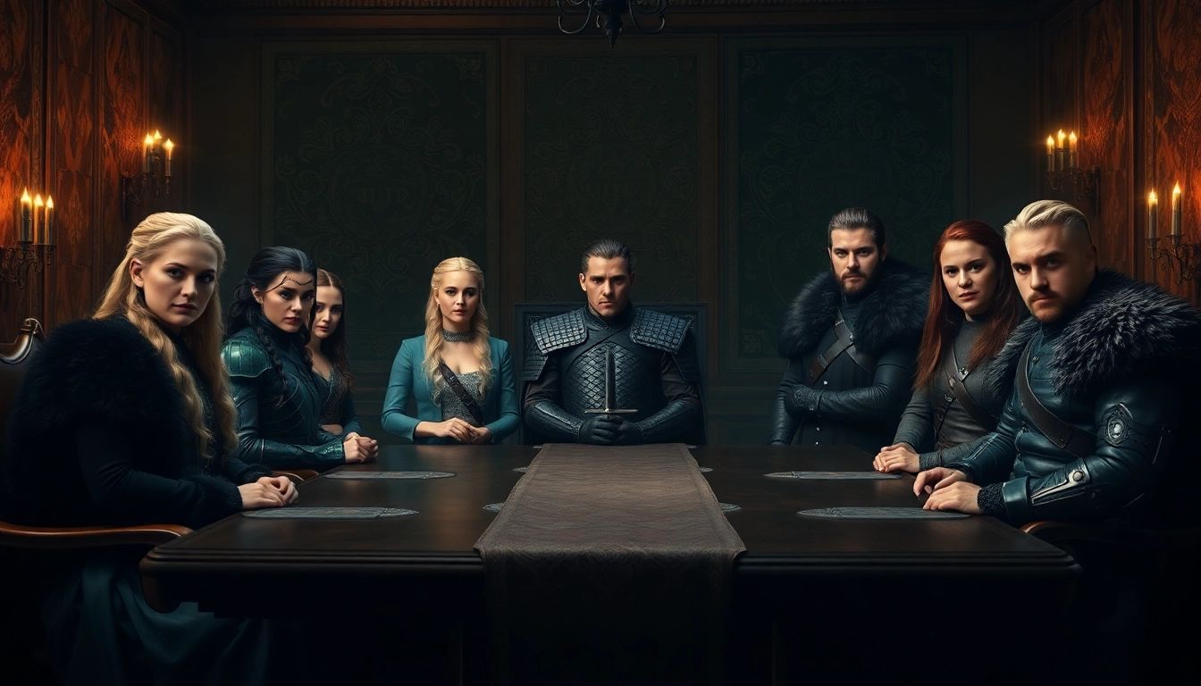 Dynamic representation of the Game of Thrones cast in a medieval castle setting.