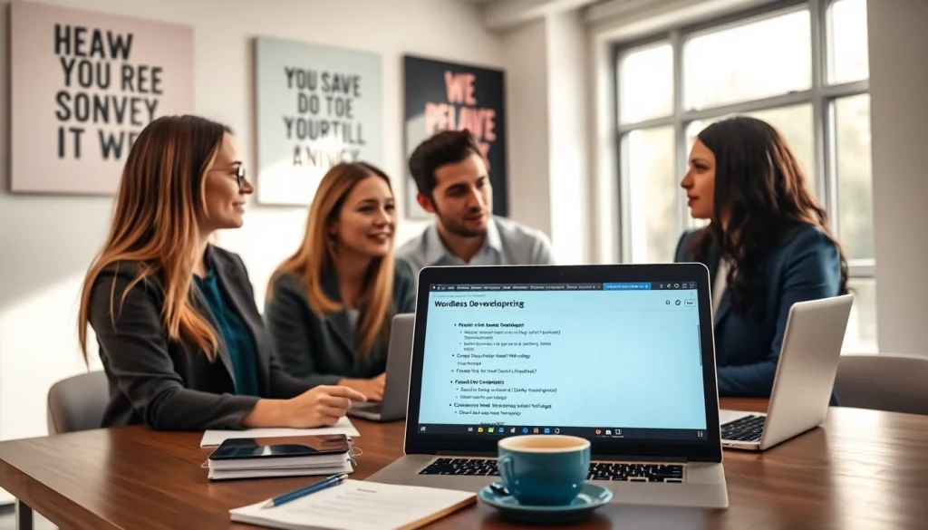 Showcase of effective wordpress development outsourcing with a professional team collaborating.