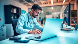 Get expert computer help near me with a technician providing support in a bright workspace.