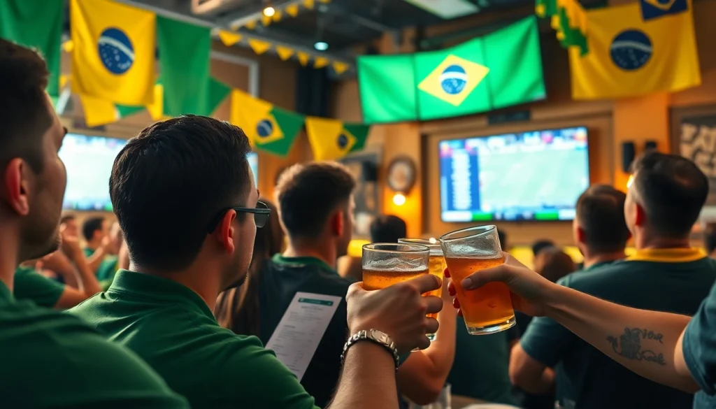 Engaged fans participate in sports betting Brazil at a lively sports bar, showcasing enthusiasm and excitement.