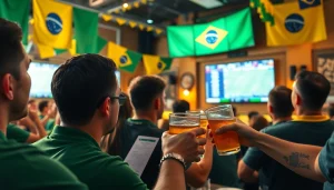 Engaged fans participate in sports betting Brazil at a lively sports bar, showcasing enthusiasm and excitement.