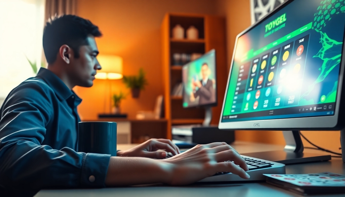 Menang dalam bandar togel online dengan pengguna berfokus pada layar komputer