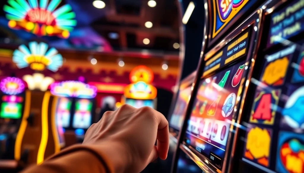 Menang besar dengan slot gacor yang bersinar dan pemain antusias di kasino.