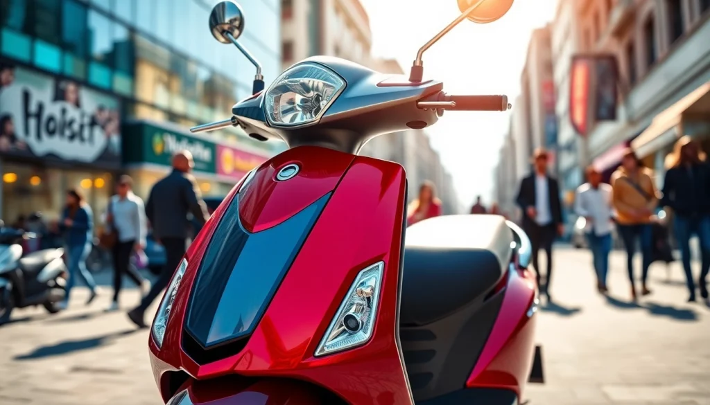 Frenzied city scene featuring a vibrant 50ccm roller ready for an adventure.