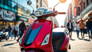 Frenzied city scene featuring a vibrant 50ccm roller ready for an adventure.