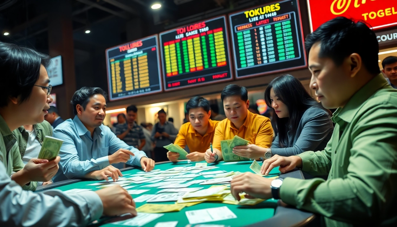 Memenangkan toto togel di meja taruhan yang penuh dengan pemain bersemangat.