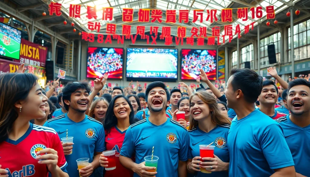 스포츠중계을 즐기는 열광적인 관중의 모습