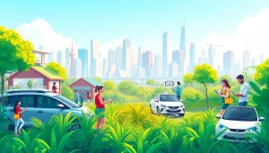 Technology integration visualizes diverse interactions within a futuristic urban landscape.