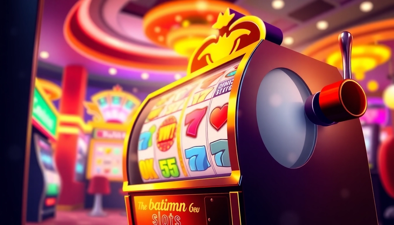 Menangkan permainan batman138 slot dengan suasana kasino yang berwarna-warni dan penuh semangat.