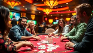 Menampilkan togel resmi dengan suasana kasino yang meriah dan pemain yang terlibat penuh semangat.