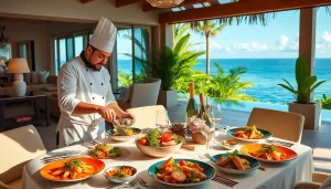 Private chef St Martin creating exquisite dishes in a luxurious villa setting.
