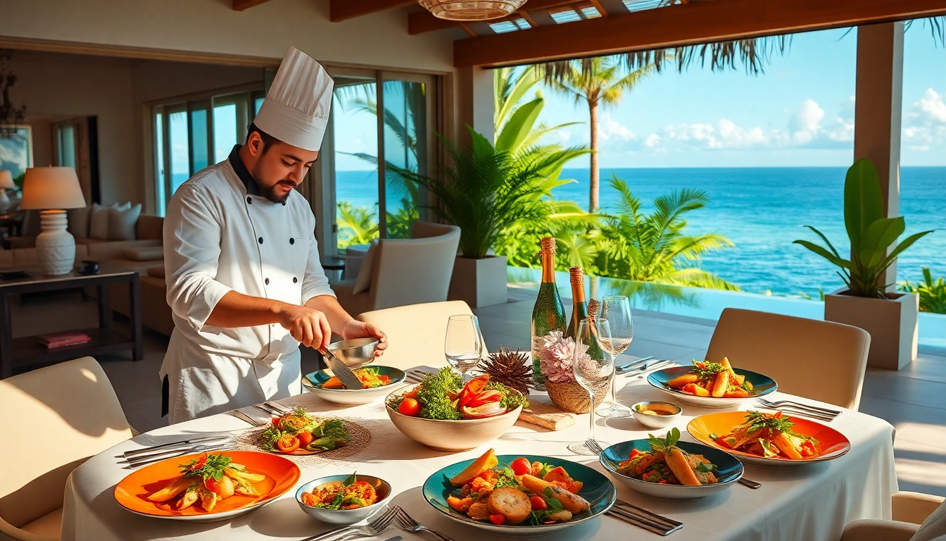 Private chef St Martin creating exquisite dishes in a luxurious villa setting.
