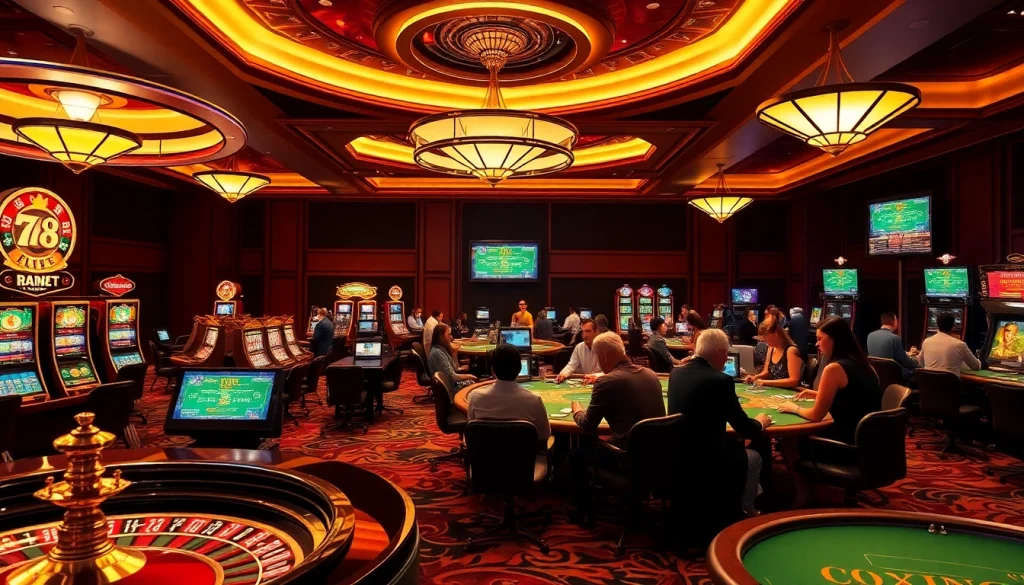 An interactive gaming experience at 79king2.sa.com featuring vibrant slot machines and excited players.