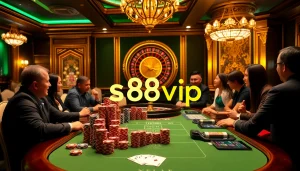 S88vip's exciting poker scene with vibrant chips and cards inviting high-stakes play.