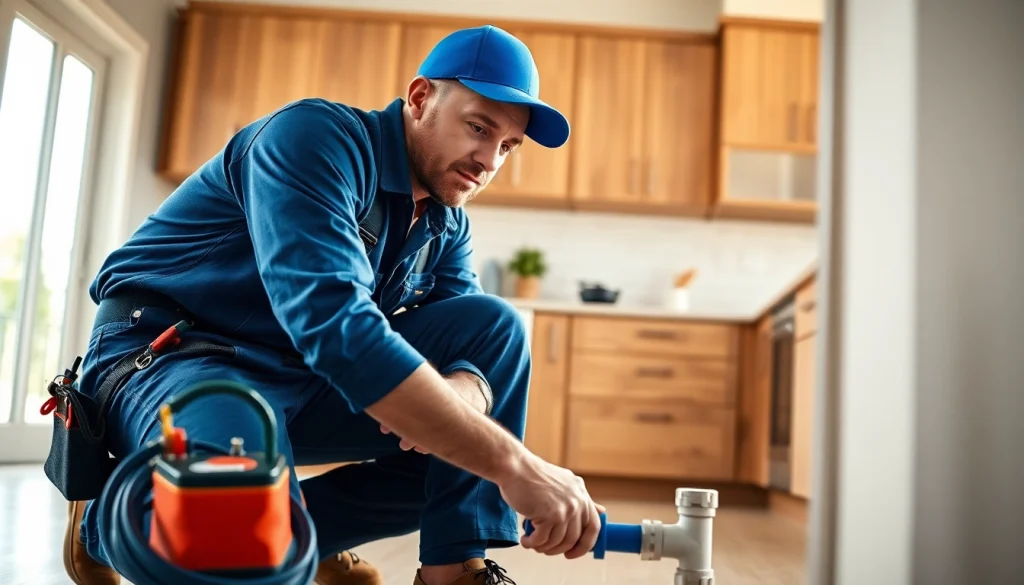 Service by a skilled plumber from https://speedyservicestoday.com.au in a bright kitchen setting.