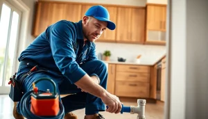 Service by a skilled plumber from https://speedyservicestoday.com.au in a bright kitchen setting.