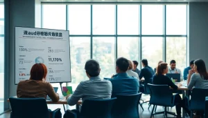 카드깡 관련 이야기하는 참가자들, 현대적인 회의실에서 산업 발전 논의