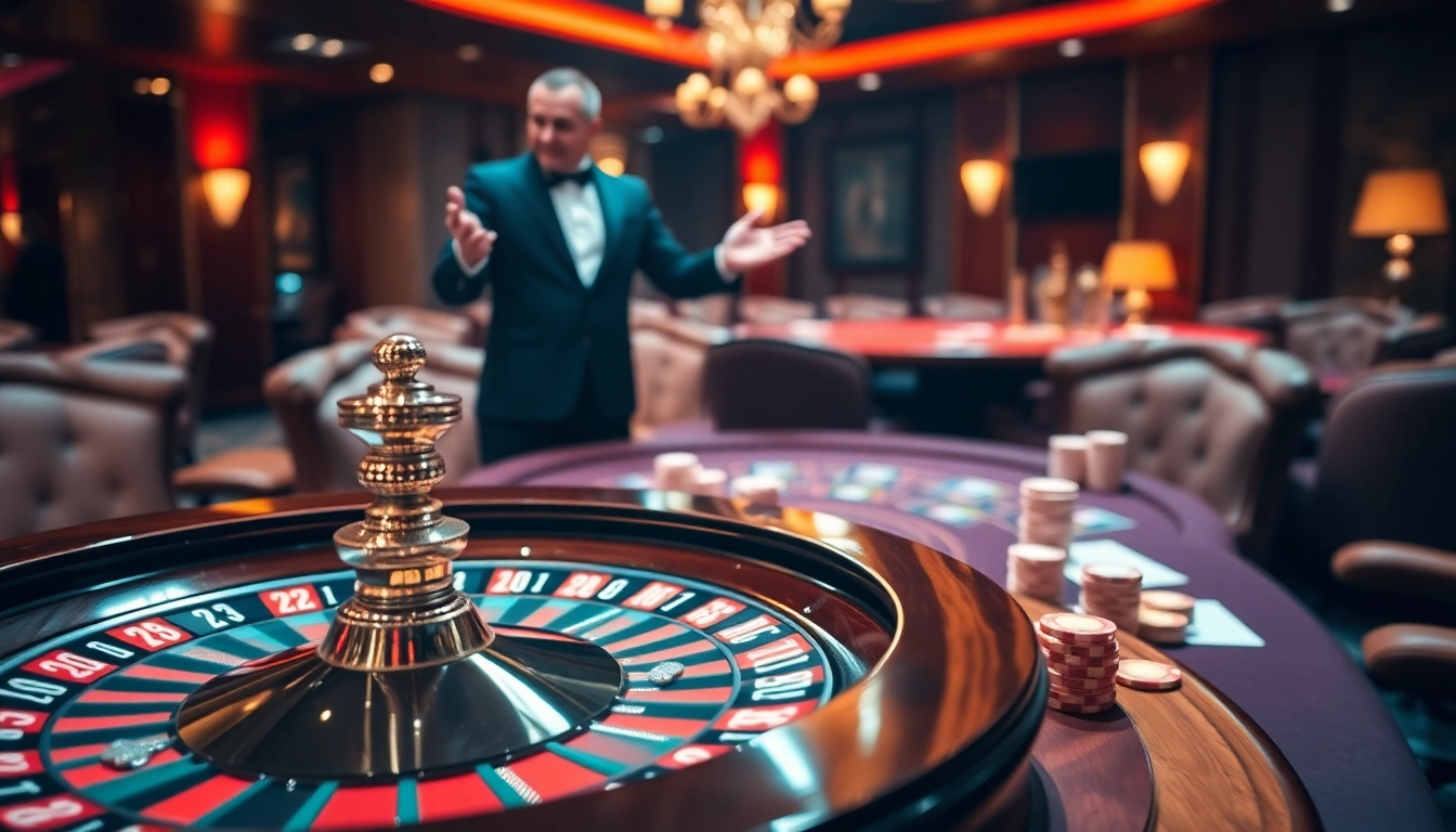 Experience thrilling i9bet moments at a luxurious casino with vibrant roulette and poker games.