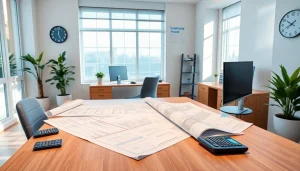 Biuro rachunkowe dla firmy budowlanej w nowoczesnym środowisku biurowym, prezentujące przyjazne i profesjonalne miejsce pracy.