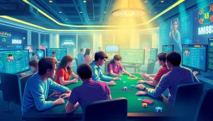 Engaging online gaming scene on https://mm88.agency/ showcasing diverse players enjoying poker and sports betting in a vibrant digital interface.
