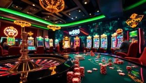Players enjoying the excitement of online gambling at a luxurious casino, focusing on link vao w88.
