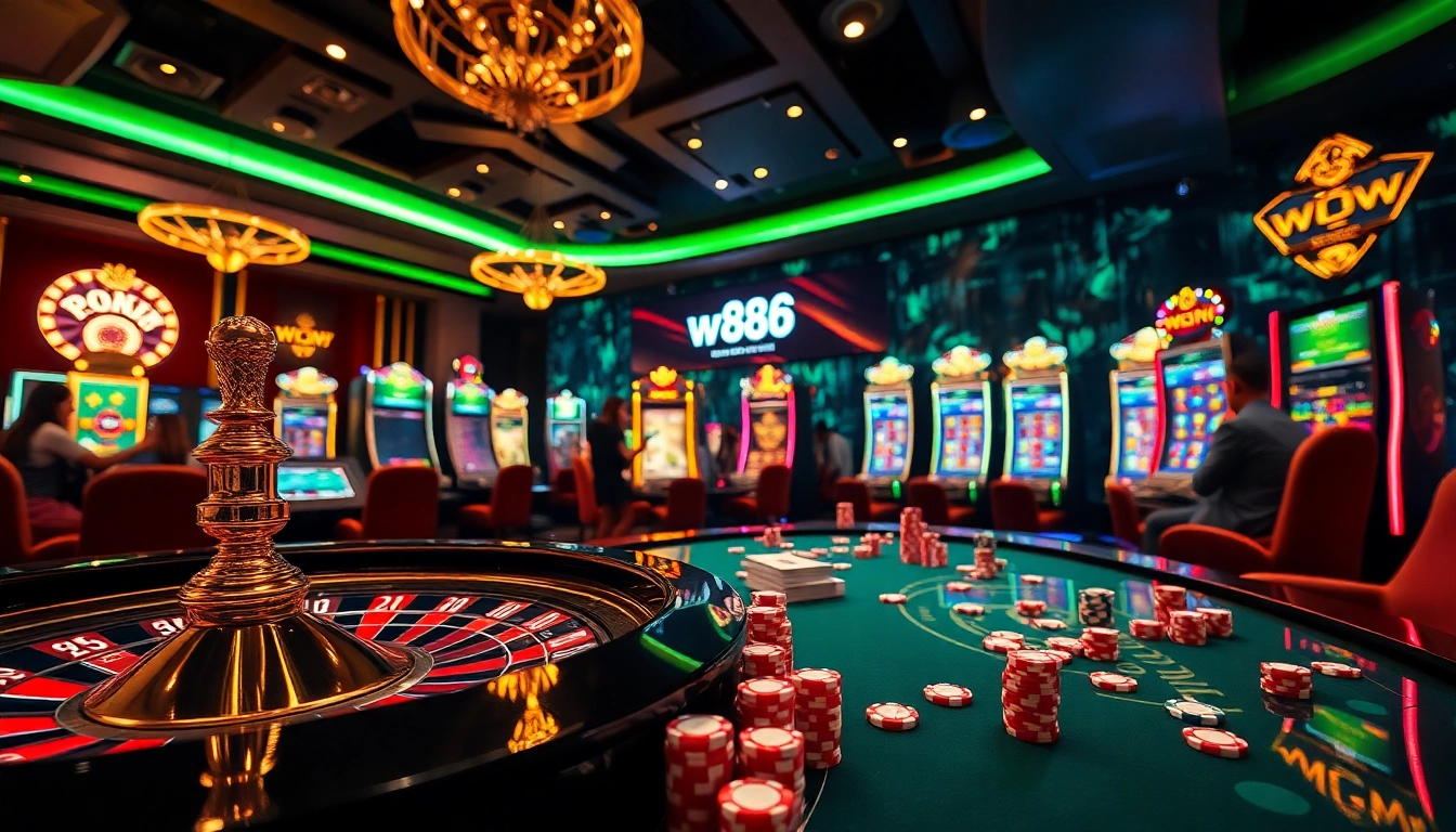 Players enjoying the excitement of online gambling at a luxurious casino, focusing on link vao w88.