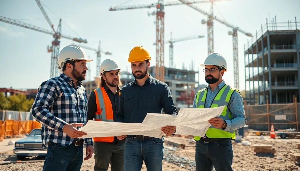 Men and women engaged in Austin construction activities at a vibrant construction site.