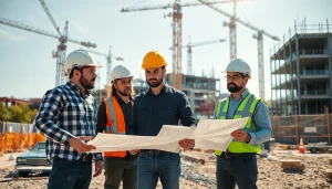 Men and women engaged in Austin construction activities at a vibrant construction site.