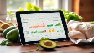 Calculate your macros easily with a professional macro calculator displayed on a tablet with healthy ingredients.