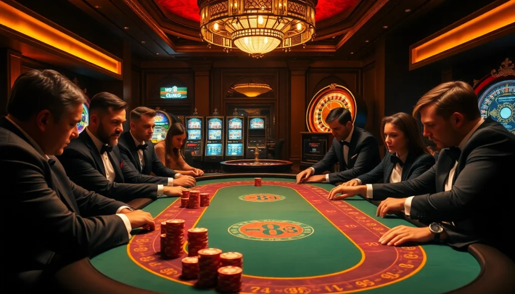 Experience the excitement of gambling at a luxurious poker table with here in a vibrant casino setting.