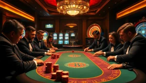 Experience the excitement of gambling at a luxurious poker table with here in a vibrant casino setting.