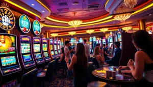 Spinning the Slot machine reels in a vibrant casino filled with excitement.